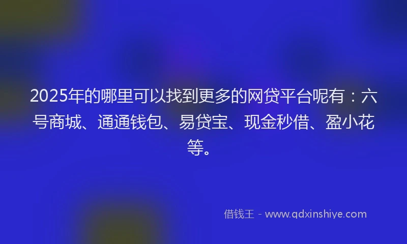 2025年的哪里可以找到更多的网贷平台呢有：六号商城、通通钱包、易贷宝、现金秒借、盈小花等。