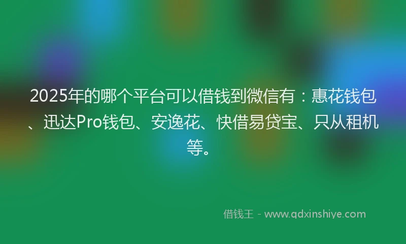 2025年的哪个平台可以借钱到微信有：惠花钱包、迅达Pro钱包、安逸花、快借易贷宝、只从租机等。