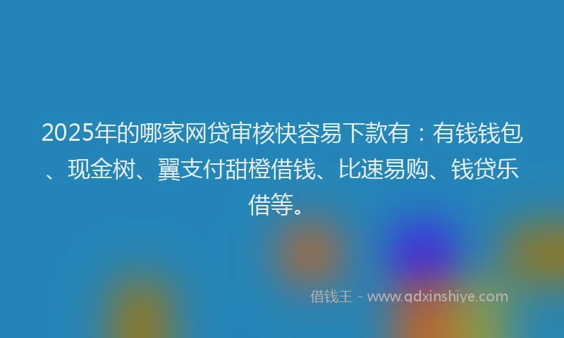 2025年的哪家网贷审核快容易下款有：有钱钱包、现金树、翼支付甜橙借钱、比速易购、钱贷乐借等。