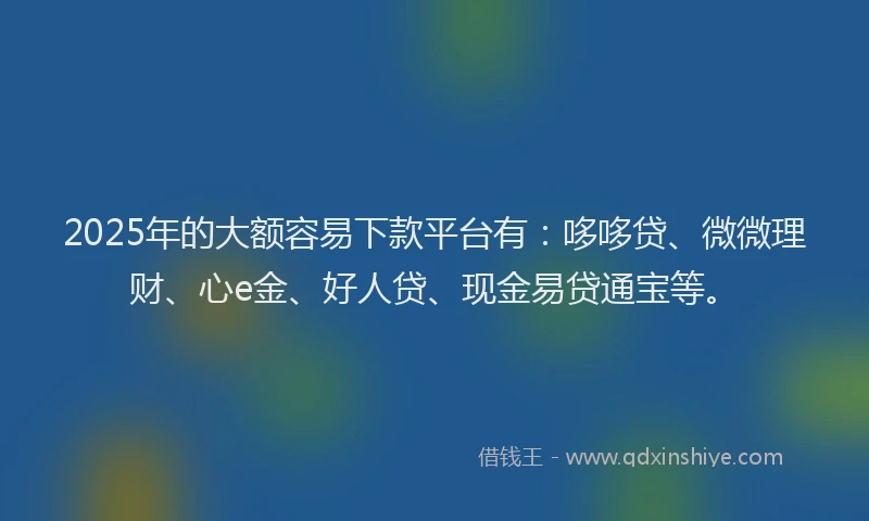 2025年的大额容易下款平台有：哆哆贷、微微理财、心e金、好人贷、现金易贷通宝等。