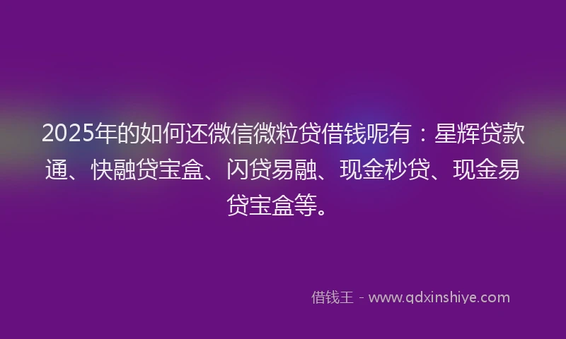 2025年的如何还微信微粒贷借钱呢有：星辉贷款通、快融贷宝盒、闪贷易融、现金秒贷、现金易贷宝盒等。