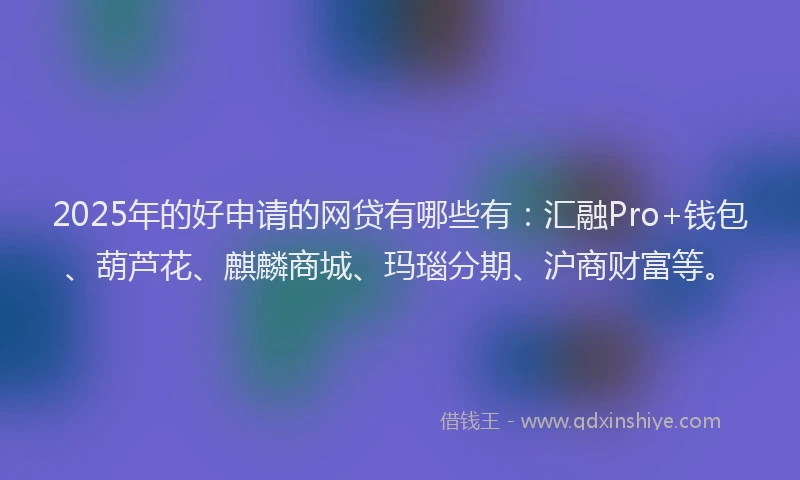 2025年的好申请的网贷有哪些有：汇融Pro+钱包、葫芦花、麒麟商城、玛瑙分期、沪商财富等。