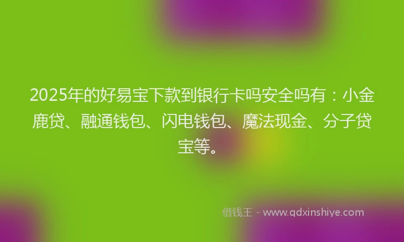 2025年的好易宝下款到银行卡吗安全吗有：小金鹿贷、融通钱包、闪电钱包、魔法现金、分子贷宝等。