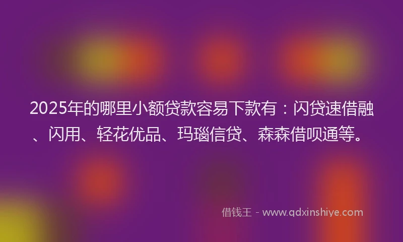 2025年的哪里小额贷款容易下款有：闪贷速借融、闪用、轻花优品、玛瑙信贷、森森借呗通等。