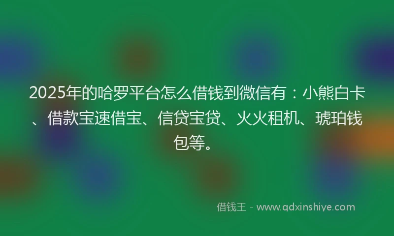 2025年的哈罗平台怎么借钱到微信有：小熊白卡、借款宝速借宝、信贷宝贷、火火租机、琥珀钱包等。