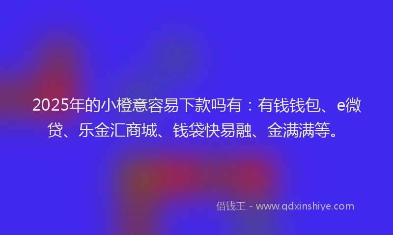 2025年的小橙意容易下款吗有：有钱钱包、e微贷、乐金汇商城、钱袋快易融、金满满等。