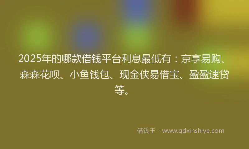 2025年的哪款借钱平台利息最低有：京享易购、森森花呗、小鱼钱包、现金侠易借宝、盈盈速贷等。