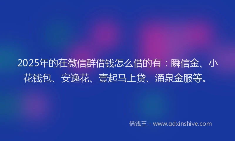 2025年的在微信群借钱怎么借的有：瞬信金、小花钱包、安逸花、壹起马上贷、涌泉金服等。