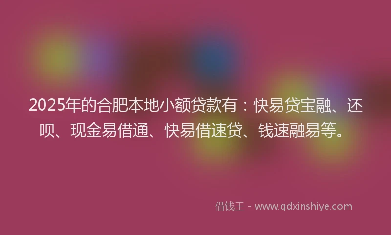 2025年的合肥本地小额贷款有：快易贷宝融、还呗、现金易借通、快易借速贷、钱速融易等。
