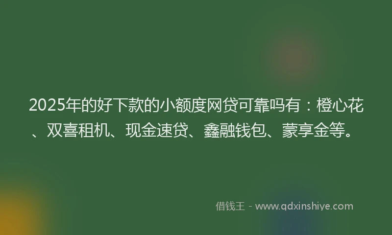 2025年的好下款的小额度网贷可靠吗有：橙心花、双喜租机、现金速贷、鑫融钱包、蒙享金等。