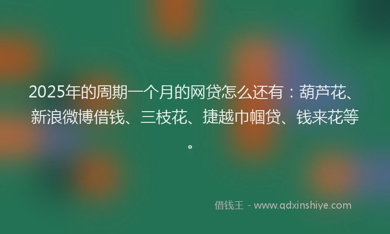 2025年的周期一个月的网贷怎么还有：葫芦花、新浪微博借钱、三枝花、捷越巾帼贷、钱来花等。