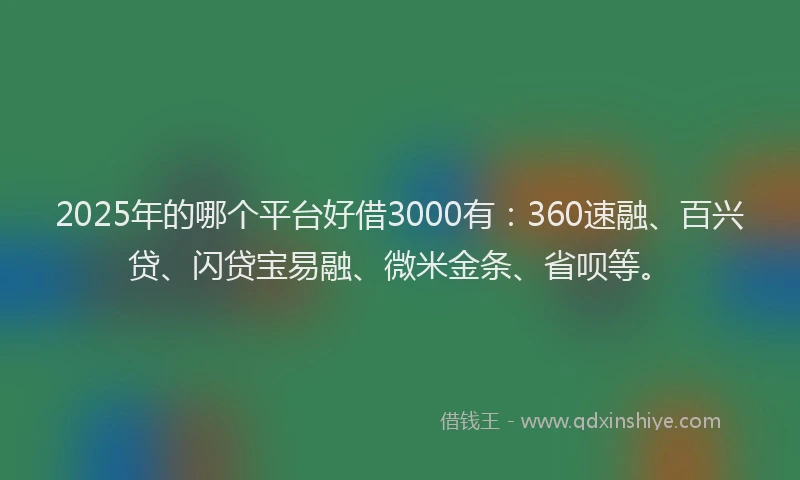 2025年的哪个平台好借3000有：360速融、百兴贷、闪贷宝易融、微米金条、省呗等。