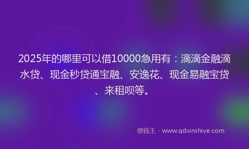 2025年的哪里可以借10000急用有：滴滴金融滴水贷、现金秒贷通宝融、安逸花、现金易融宝贷、来租呗等。