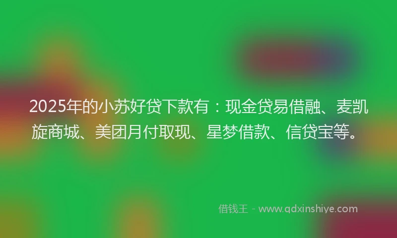 2025年的小苏好贷下款有：现金贷易借融、麦凯旋商城、美团月付取现、星梦借款、信贷宝等。