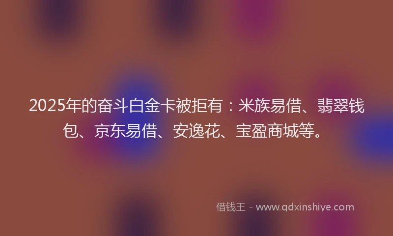 2025年的奋斗白金卡被拒有：米族易借、翡翠钱包、京东易借、安逸花、宝盈商城等。