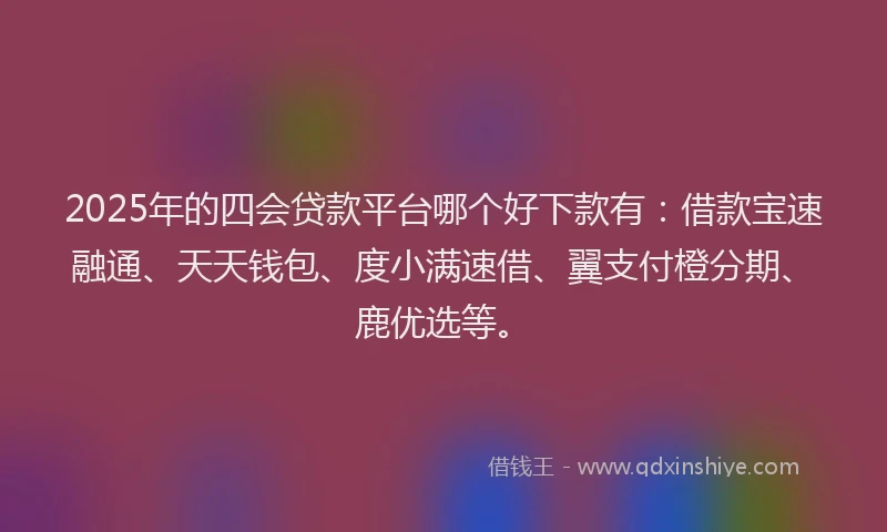 2025年的四会贷款平台哪个好下款有：借款宝速融通、天天钱包、度小满速借、翼支付橙分期、鹿优选等。