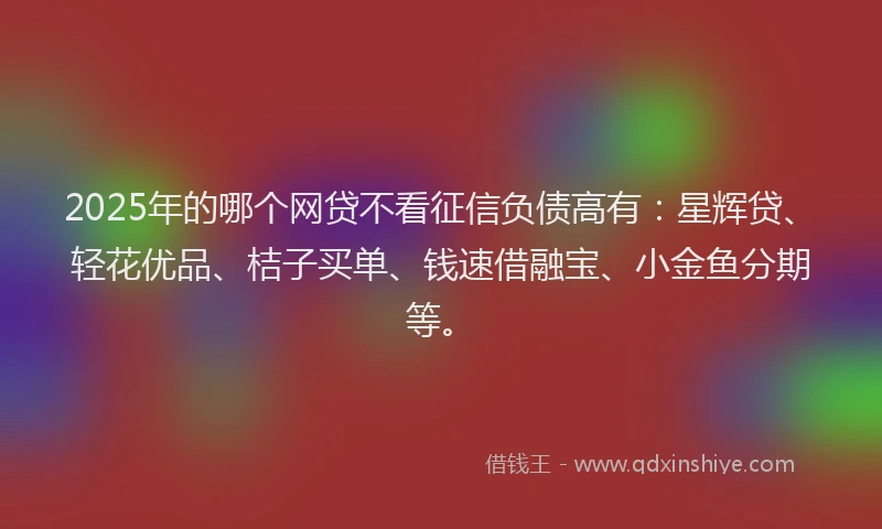 2025年的哪个网贷不看征信负债高有：星辉贷、轻花优品、桔子买单、钱速借融宝、小金鱼分期等。