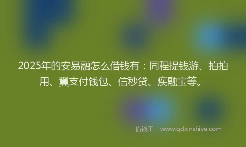 2025年的安易融怎么借钱有：同程提钱游、拍拍用、翼支付钱包、信秒贷、疾融宝等。