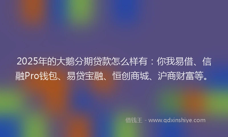 2025年的大鹅分期贷款怎么样有：你我易借、信融Pro钱包、易贷宝融、恒创商城、沪商财富等。