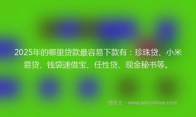 2025年的哪里贷款最容易下款有：珍珠贷、小米易贷、钱袋速借宝、任性贷、现金秘书等。