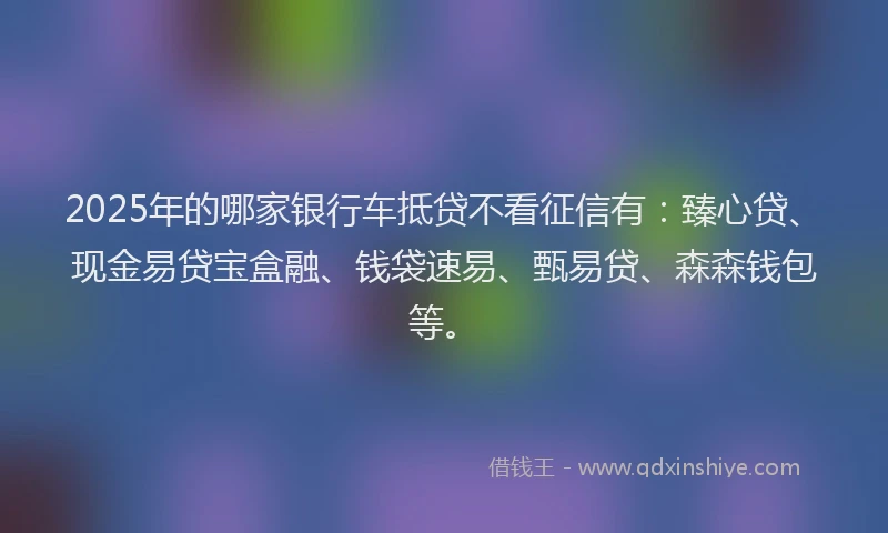 2025年的哪家银行车抵贷不看征信有：臻心贷、现金易贷宝盒融、钱袋速易、甄易贷、森森钱包等。