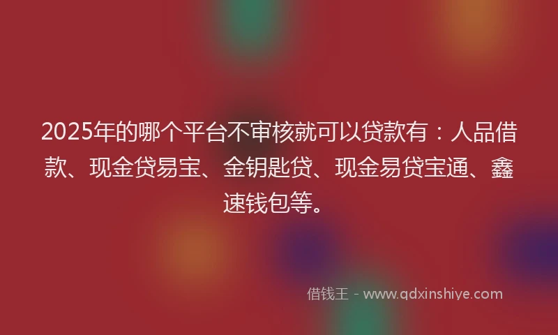 2025年的哪个平台不审核就可以贷款有：人品借款、现金贷易宝、金钥匙贷、现金易贷宝通、鑫速钱包等。