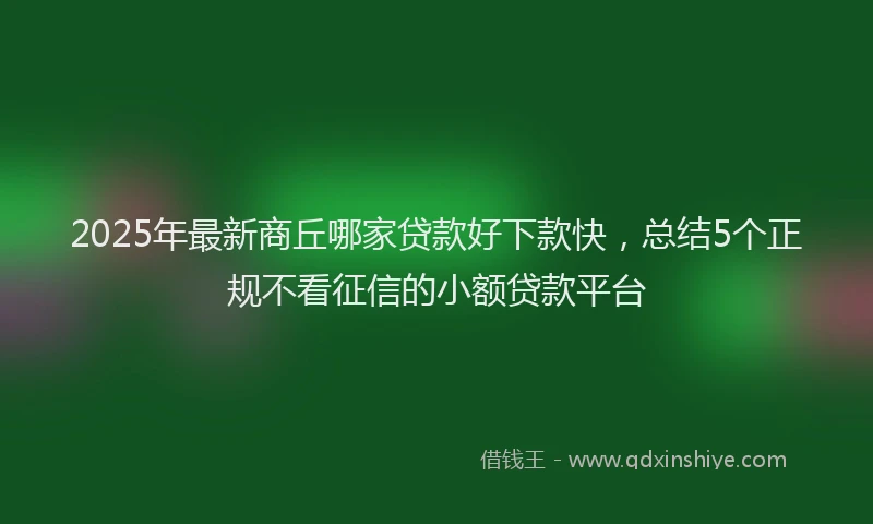2025年最新商丘哪家贷款好下款快，总结5个正规不看征信的小额贷款平台