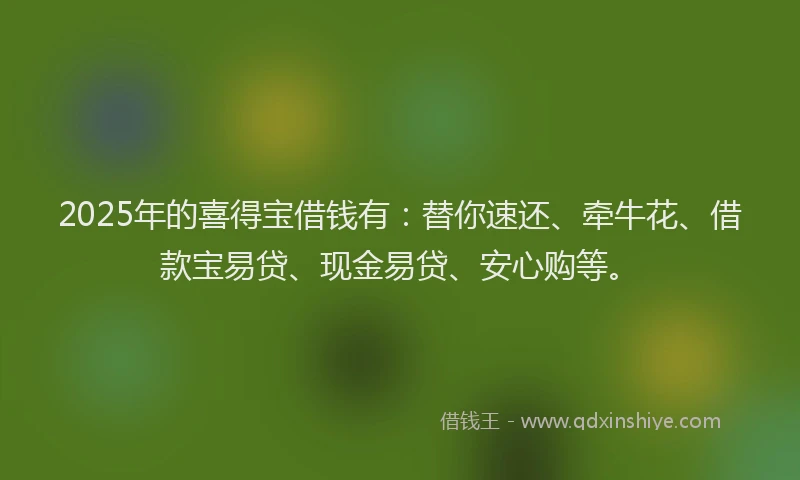2025年的喜得宝借钱有：替你速还、牵牛花、借款宝易贷、现金易贷、安心购等。