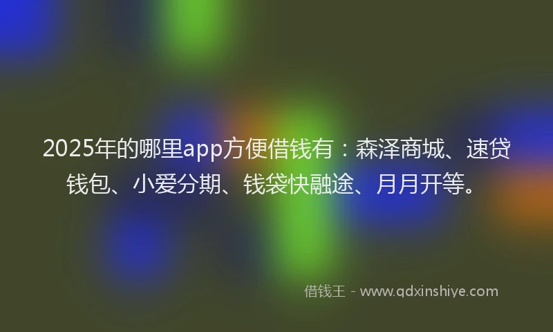 2025年的哪里app方便借钱有：森泽商城、速贷钱包、小爱分期、钱袋快融途、月月开等。