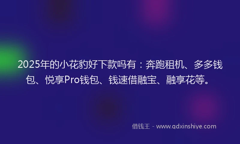 2025年的小花豹好下款吗有：奔跑租机、多多钱包、悦享Pro钱包、钱速借融宝、融享花等。