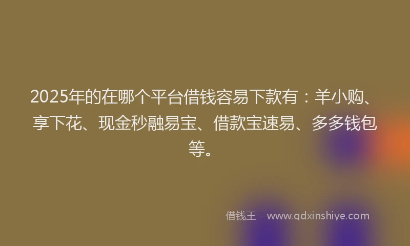 2025年的在哪个平台借钱容易下款有：羊小购、享下花、现金秒融易宝、借款宝速易、多多钱包等。