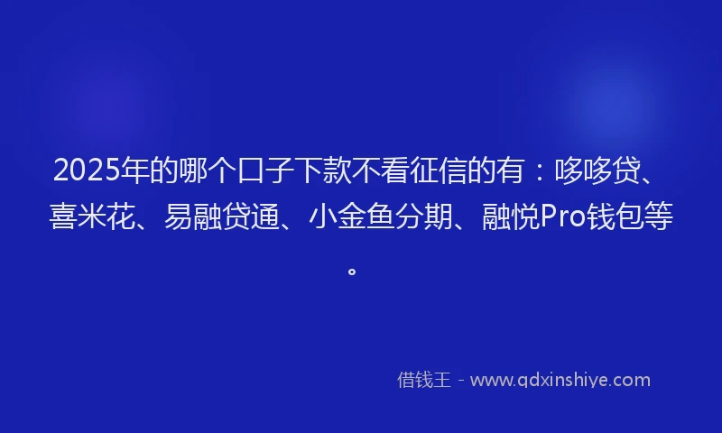 2025年的哪个口子下款不看征信的有：哆哆贷、喜米花、易融贷通、小金鱼分期、融悦Pro钱包等。