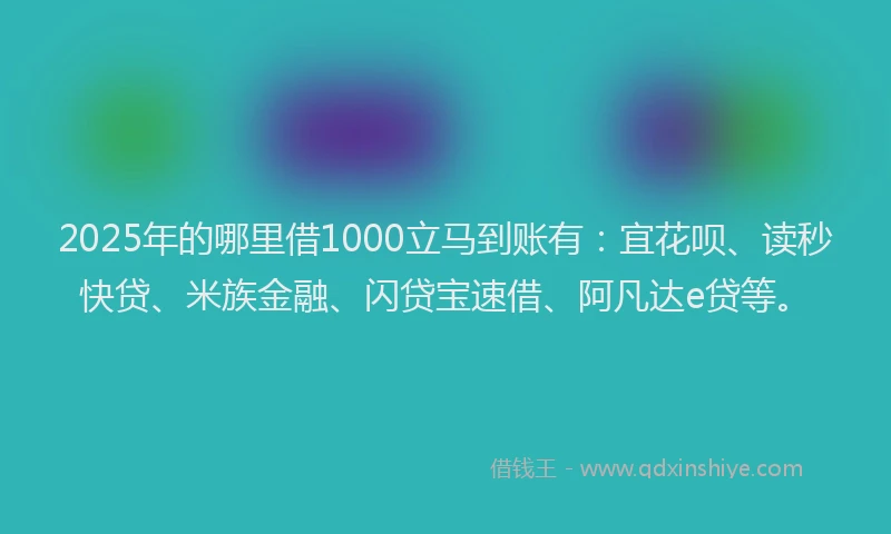 2025年的哪里借1000立马到账有：宜花呗、读秒快贷、米族金融、闪贷宝速借、阿凡达e贷等。