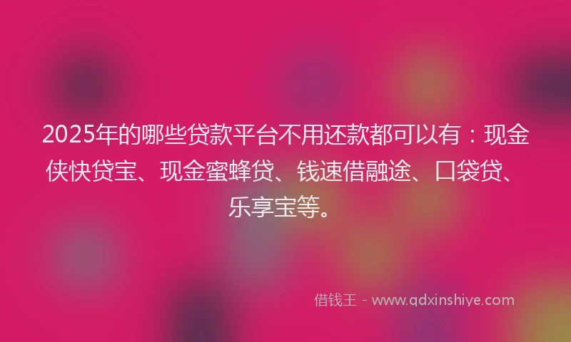2025年的哪些贷款平台不用还款都可以有：现金侠快贷宝、现金蜜蜂贷、钱速借融途、口袋贷、乐享宝等。