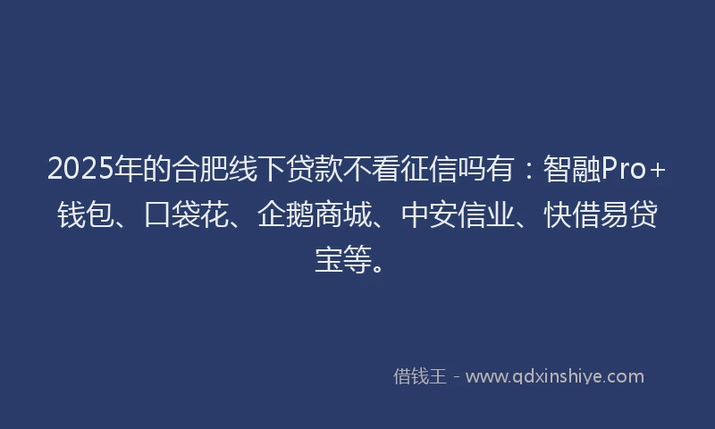 2025年的合肥线下贷款不看征信吗有：智融Pro+钱包、口袋花、企鹅商城、中安信业、快借易贷宝等。