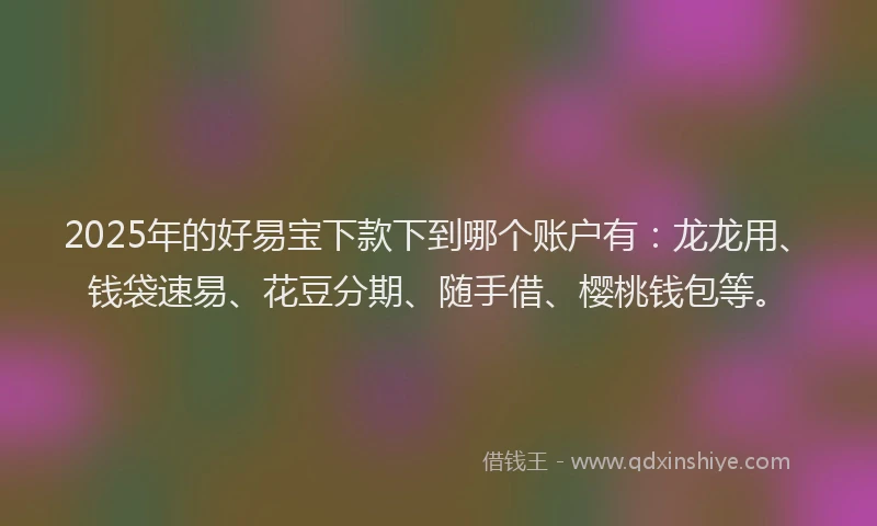 2025年的好易宝下款下到哪个账户有：龙龙用、钱袋速易、花豆分期、随手借、樱桃钱包等。