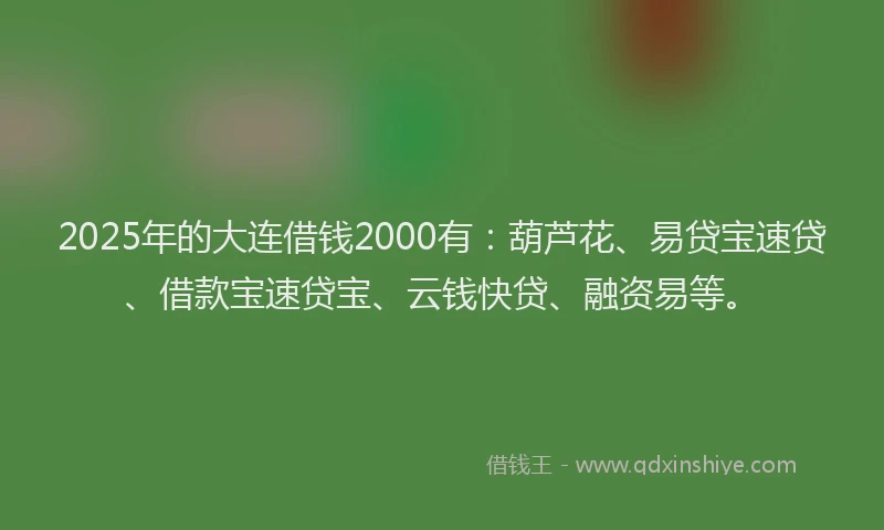 2025年的大连借钱2000有：葫芦花、易贷宝速贷、借款宝速贷宝、云钱快贷、融资易等。