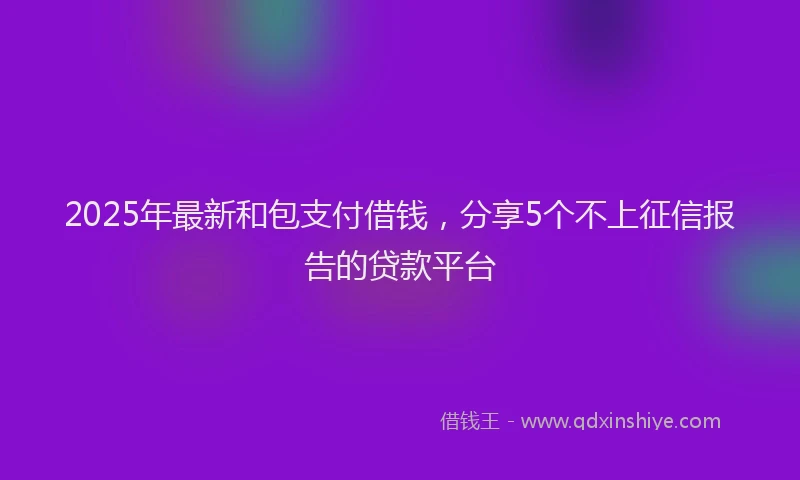 2025年最新和包支付借钱，分享5个不上征信报告的贷款平台