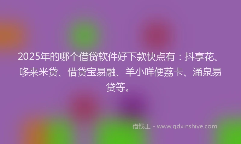 2025年的哪个借贷软件好下款快点有：抖享花、哆来米贷、借贷宝易融、羊小咩便荔卡、涌泉易贷等。