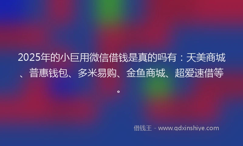 2025年的小巨用微信借钱是真的吗有：天美商城、普惠钱包、多米易购、金鱼商城、超爱速借等。
