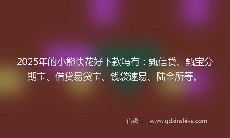 2025年的小熊快花好下款吗有：甄信贷、甄宝分期宝、借贷易贷宝、钱袋速易、陆金所等。