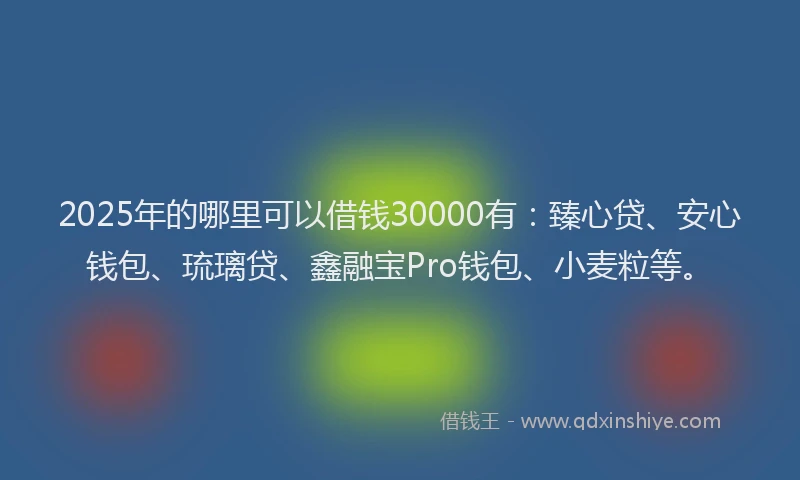 2025年的哪里可以借钱30000有：臻心贷、安心钱包、琉璃贷、鑫融宝Pro钱包、小麦粒等。