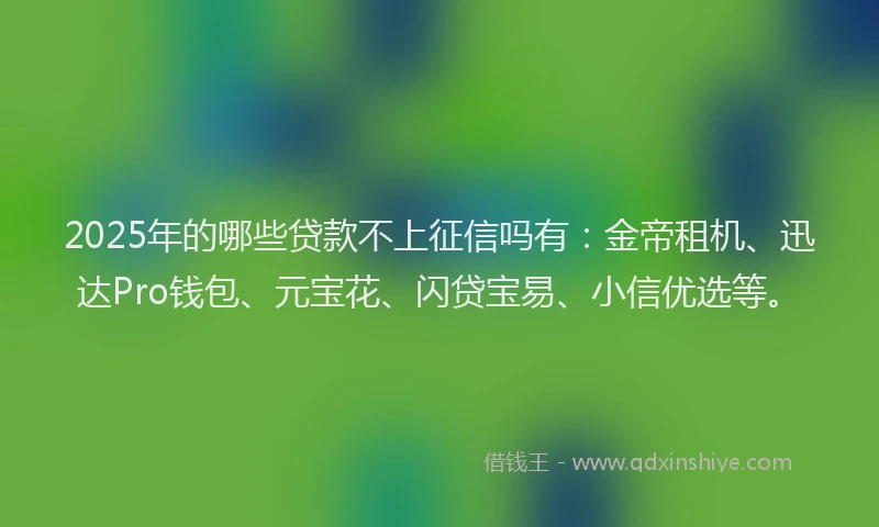 2025年的哪些贷款不上征信吗有：金帝租机、迅达Pro钱包、元宝花、闪贷宝易、小信优选等。