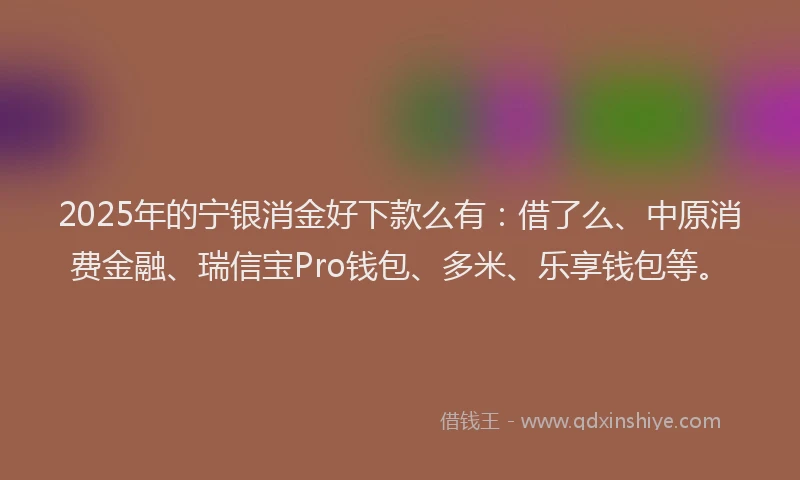 2025年的宁银消金好下款么有：借了么、中原消费金融、瑞信宝Pro钱包、多米、乐享钱包等。