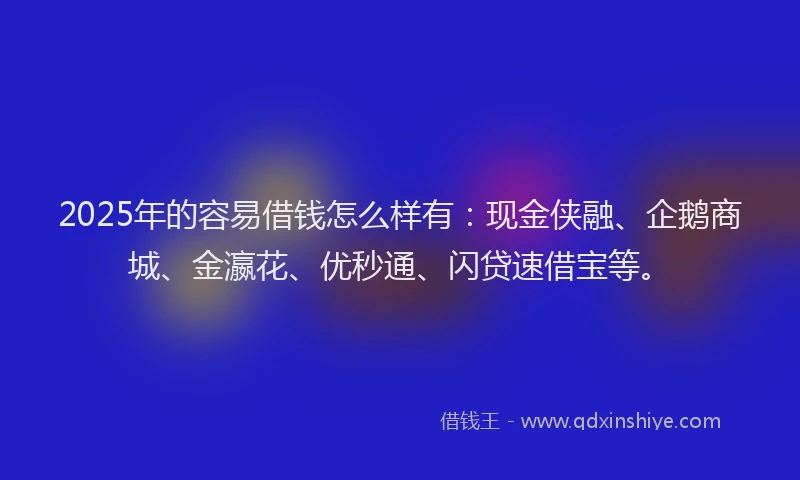 2025年的容易借钱怎么样有：现金侠融、企鹅商城、金瀛花、优秒通、闪贷速借宝等。