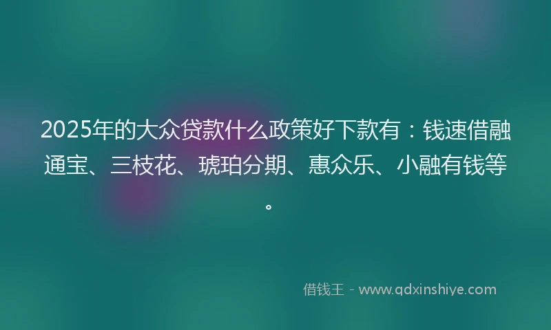 2025年的大众贷款什么政策好下款有：钱速借融通宝、三枝花、琥珀分期、惠众乐、小融有钱等。