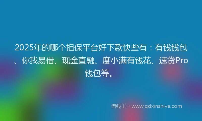 2025年的哪个担保平台好下款快些有：有钱钱包、你我易借、现金直融、度小满有钱花、速贷Pro钱包等。