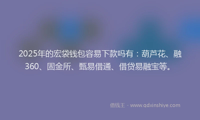 2025年的宏袋钱包容易下款吗有：葫芦花、融360、固金所、甄易借通、借贷易融宝等。