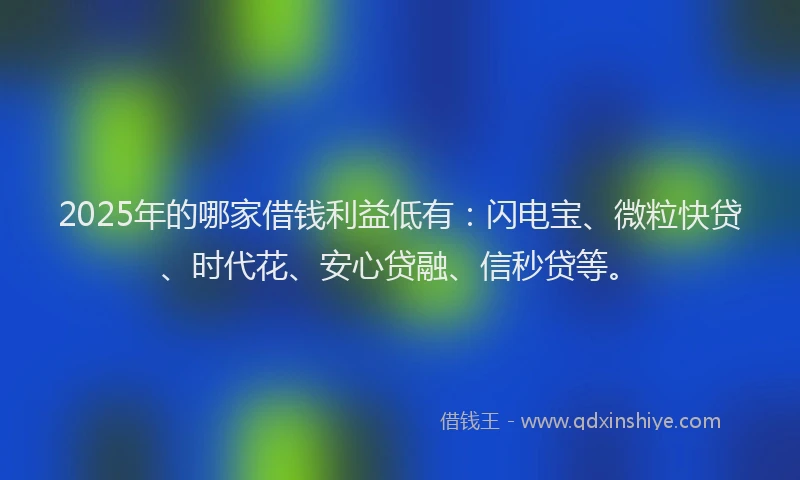 2025年的哪家借钱利益低有：闪电宝、微粒快贷、时代花、安心贷融、信秒贷等。
