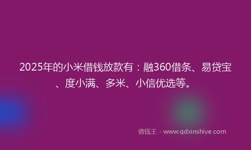2025年的小米借钱放款有：融360借条、易贷宝、度小满、多米、小信优选等。